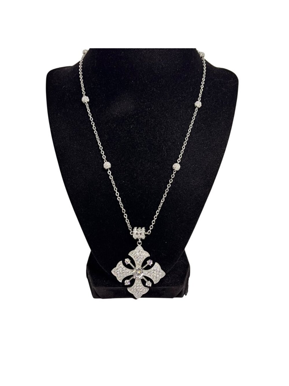 Joseph Esposito Sterling Silver CZ Maltese Cross Necklace (6343)